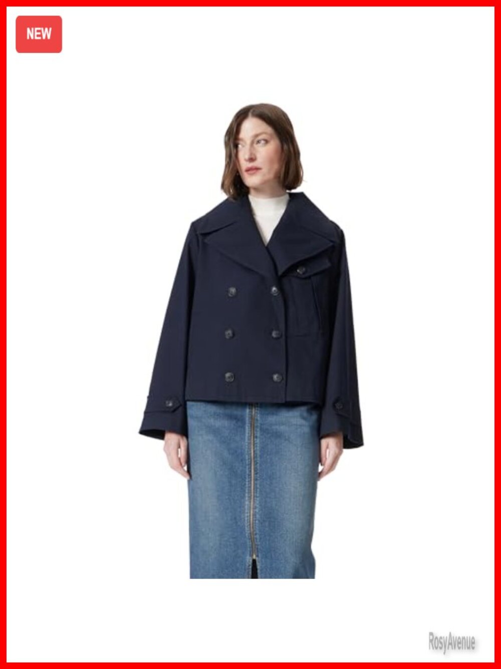 Cropped Trench Coat Double Breasted Notch Collar Wide Sleeve
